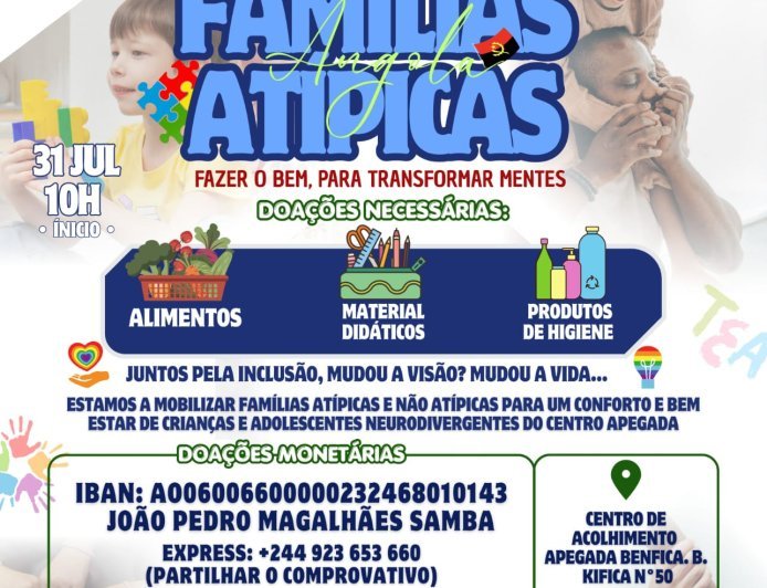 Projecto Famílias Atípicas Angola promove campanha solidária em prol de crianças e adolescentes neurodivergentes