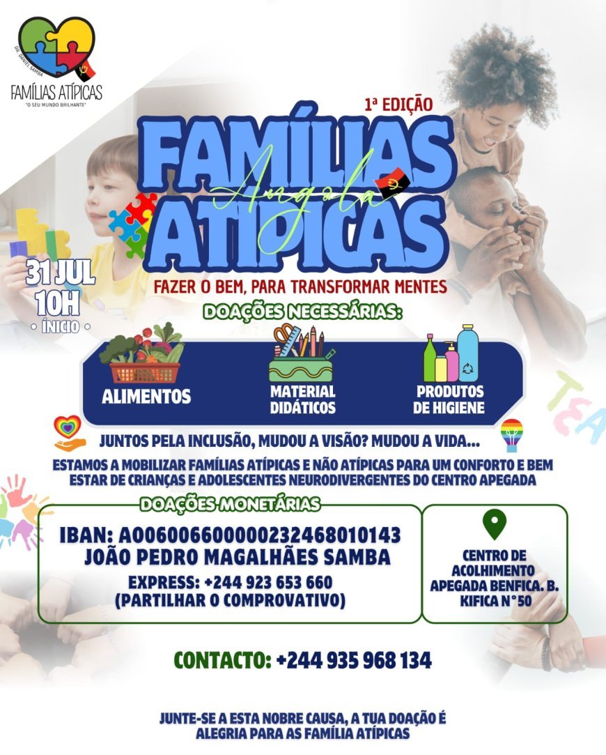 Projecto Famílias Atípicas Angola promove campanha solidária em prol de crianças e adolescentes neurodivergentes